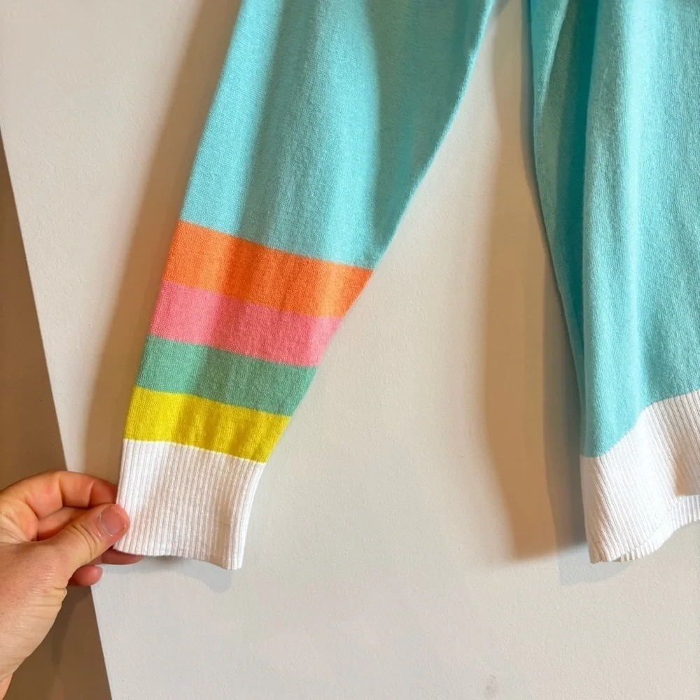 Zaket & Plover Pastel Rainbow Wide Striped Long Sleeve Hoodie Shirt XS Cotton - Picture 3 of 5